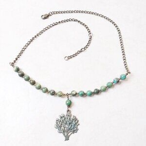Dark Green Jasper Beaded "Tree of Life" Necklace Choker 16-18" - Forest Magic